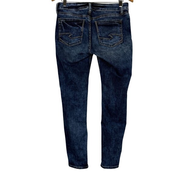 Silver Jeans Elyse Skinny W27 L29 (32 x 28) Mid Rise Dark Wash Stretch Denim - Picture 7 of 12